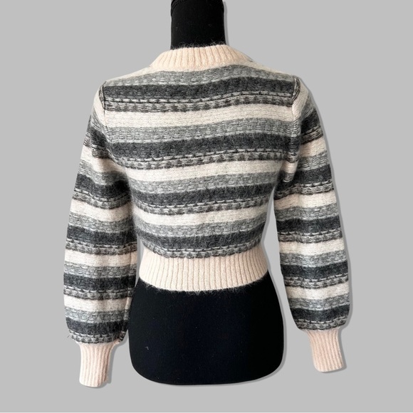 Aritzia Striped Wool Fair Isle Cardigan in Cream and Gray - Picture 6 of 15